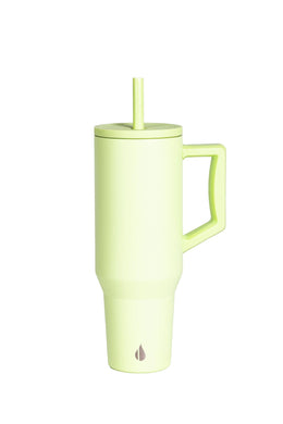 Key Lime 40oz tumbler with handle and straw.