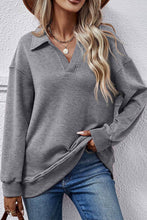 Load image into Gallery viewer, Plain V Neck Turndown Collar Sweatshirt | Grey
