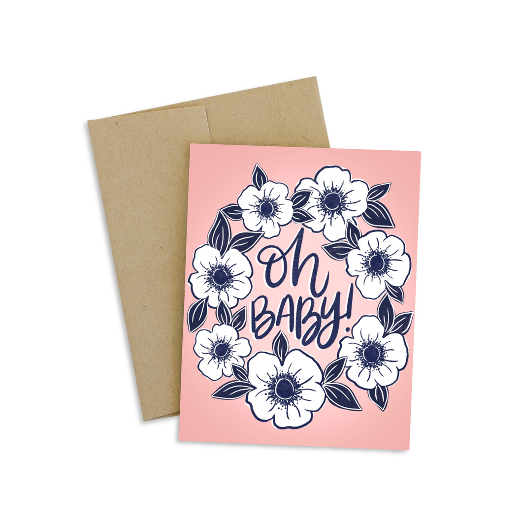 Pink Oh Baby Shower Greeting Card