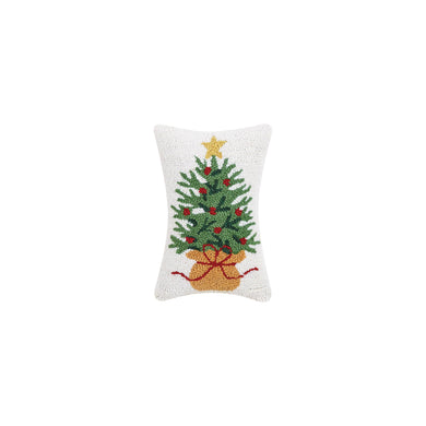 White hook pillow with beautiful Christmas tree on front.  This 8 X 12 pillow is the perfect accent to your couch or chair this holiday season. 