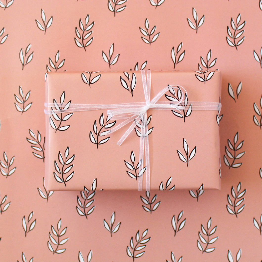 Pink Boho Leaves Gift Wrap - 3 Sheets