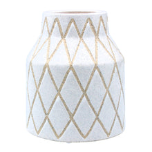 Load image into Gallery viewer, View with white background: Speckled ceramic vase with a unique geodesic pattern. The vase has a modern and geometric design, with speckles of color throughout. It is perfect for displaying flowers or as a decorative accent.
