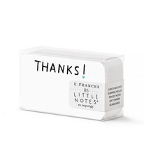 Load image into Gallery viewer, Clear box of 85 small notecards that say Thanks! on the top in a fun black font. 

