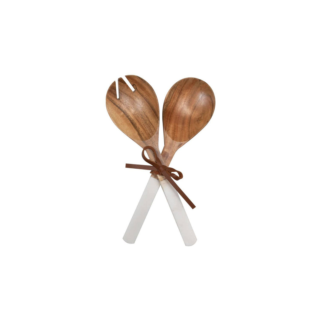 Serving Utensils | Wood and White Marble | Set of 2