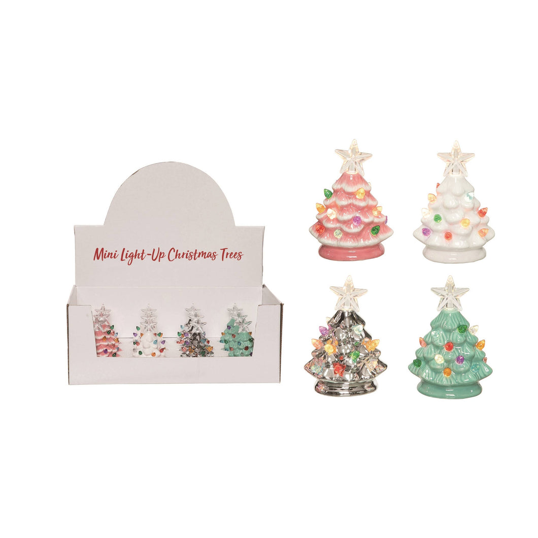These mini light retro Christmas trees are perfect to place anywhere.  