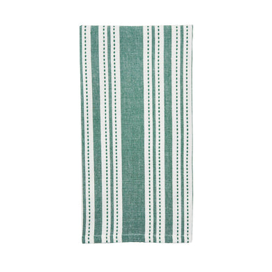 Emerald green and white striped kitchen towel