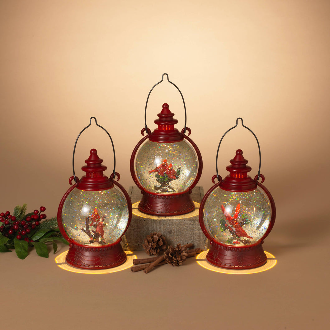 Lighted Water Globe Round Lantern w/ Cardinals | 3 Styles