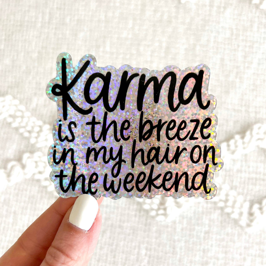 Taylor Swift Inspired Karma Glitter Sticker, 3x2.75in.