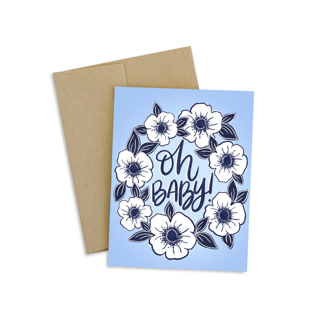 Blue Oh Baby Shower Greeting Card