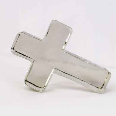 Clear glass cross decor measuring 4x5.5 inches. 