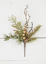 Load image into Gallery viewer, Christmas pick with golden berries and bells.  
