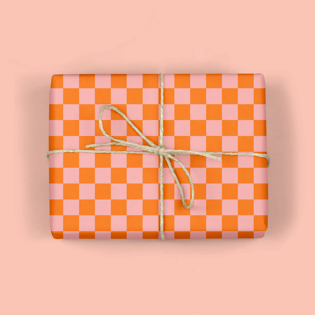 CORAL CHECKERBOARD Gift Wrap (ROLL)