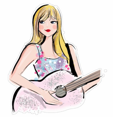 Taylor Swift sticker shows a drawing of Taylor holding a guitar