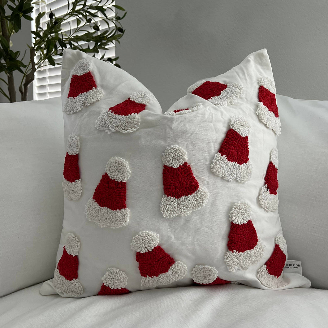 Santa Hat Throw Pillow Cover, 20x20 inch Tufted Design