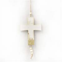 ivory distressed cross with beads at top and bottom