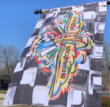Load image into Gallery viewer, Indianapolis Motor Speedway Wing and Wheel House Flag (3’x2’ ft.) by Justin Patten
