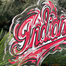Load image into Gallery viewer, IU Indiana script ornament in clear acrylic close up
