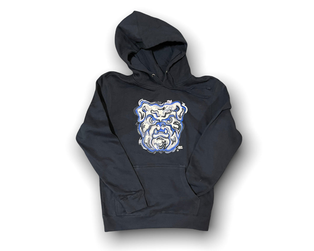Butler University bulldog unisex hoodie in dark blue by Justin Patten