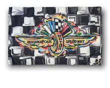 Load image into Gallery viewer, Indianapolis Motor Speedway Wing and Wheel House Flag (3’x2’ ft.) by Justin Patten
