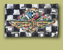 Load image into Gallery viewer, Indianapolis Motor Speedway Wing and Wheel House Flag (3’x2’ ft.) by Justin Patten
