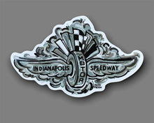 Load image into Gallery viewer, Indianapolis Motor Speedway Wing and Wheel Vinyl &quot;Smoke&quot; Sticker by Justin Patten
