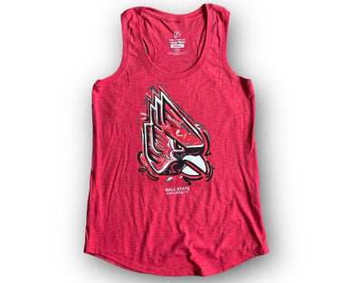 Ball State Cardinal women's racerback tank red heather by Justin Patten