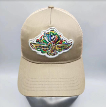 Load image into Gallery viewer, Indianapolis Motor Speedway Wing and Wheel Tan Trucker Hat by Justin Patten
