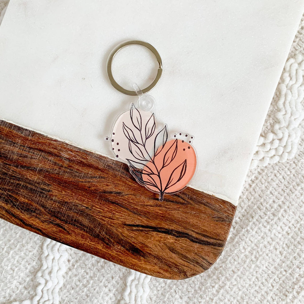 Pink Leaves Keychain 2.3x2.3in.