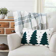 Load image into Gallery viewer, Embroidered Christmas tree pillow cover, white with 3 pine trees 14X22
