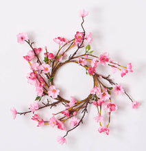 Load image into Gallery viewer, Showing view with white background. Delicate pink cherry blossom candle ring adds springtime charm. 3.75&quot; diameter, fits standard candles. Home/office decoration.
