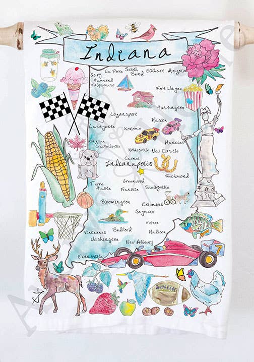 Indiana State Map Kitchen Tea Towel