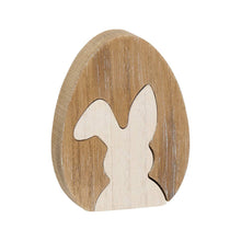 Load image into Gallery viewer, Vintage-washed wooden egg with playful bunny figure peeking out.
