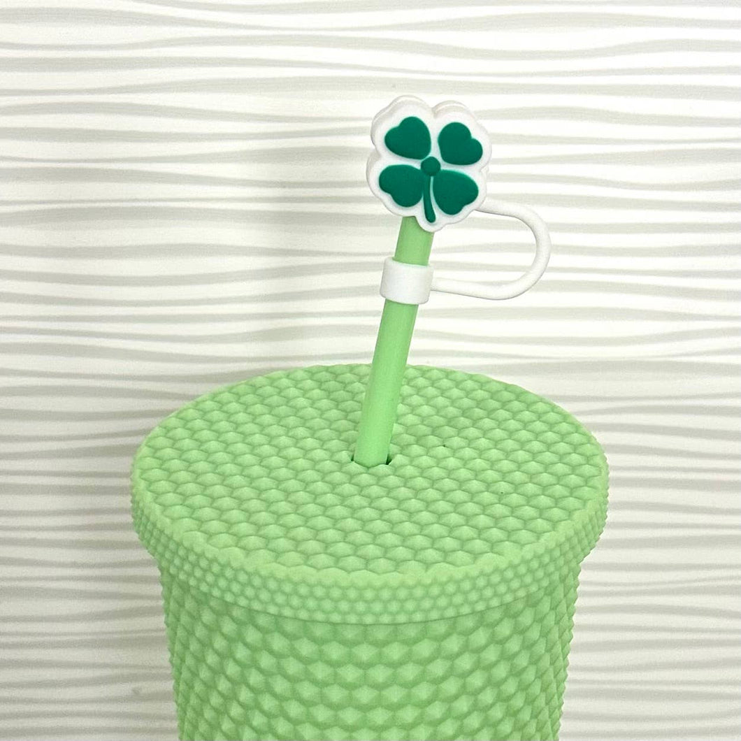 Silicone Straw Cover | White Four Leaf Clover