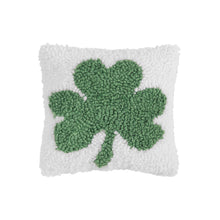 Load image into Gallery viewer, White acrylic throw pillow with a green shamrock on front. 8X8
