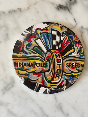 Indianapolis Motor Speedway wing and wheel stone coaster